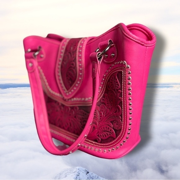 Nwot Montana West Tooled Concealed Handgun Studded Satchel Purse Pink - Picture 4 of 15